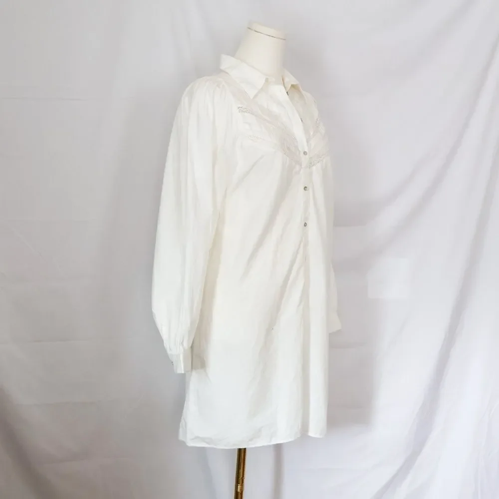 Zara Women's White Cotton Poplin Embroidered Shirt Dress - Medium - Picture 4 of 10